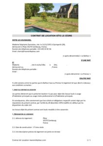 Le Manoir de Pleac Modèle Contrat de location du Gîte Le Cèdre 2020