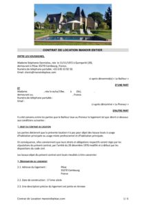 Le Manoir de Pleac Modèle Contrat de location du Manoir entier 2020